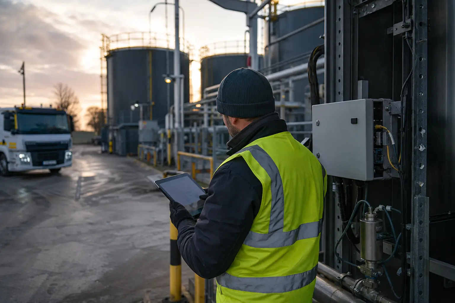 Representational scene of an engineer commissioning site equipment