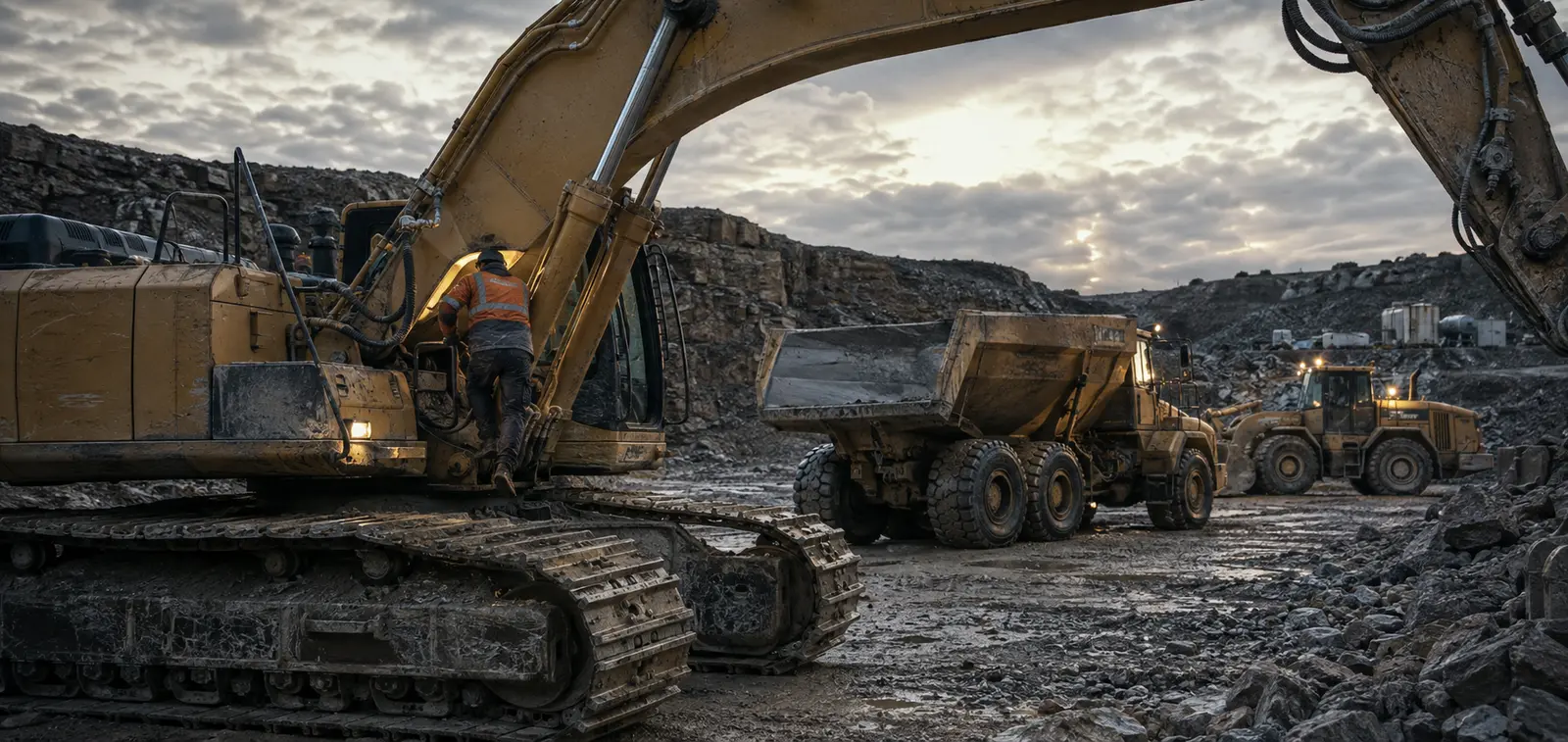 Representational construction plant beginning work in a quarry