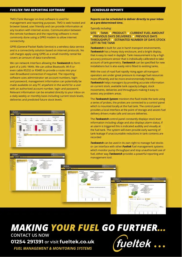 Fueltek product literature showing installation and identification equipment